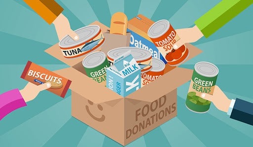 People donating canned food and essentials for a food drive in Riverside Township.