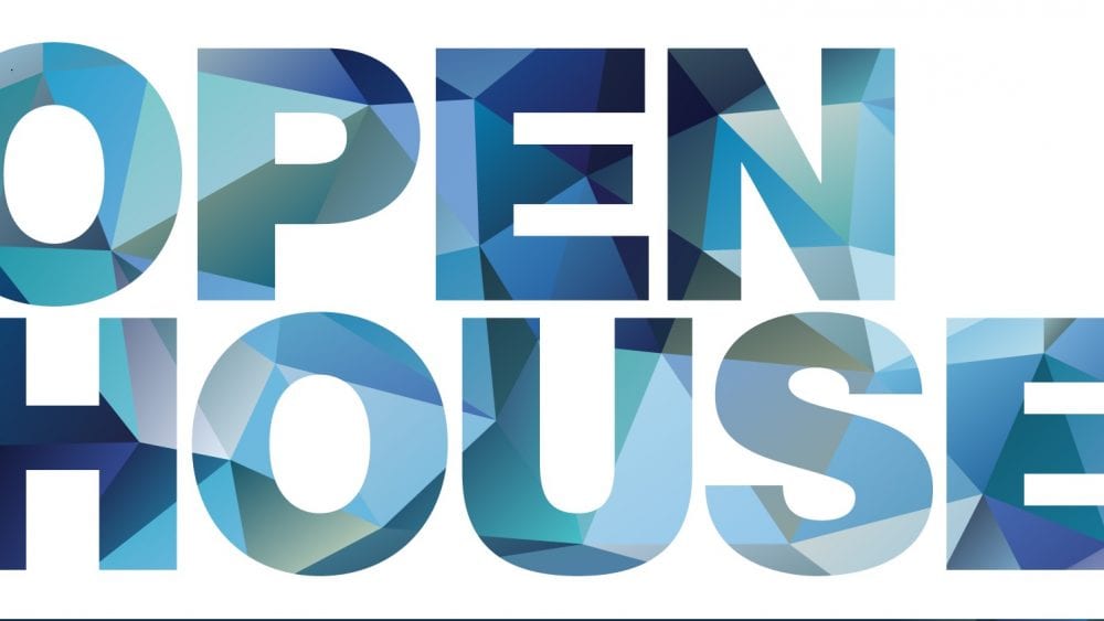 Open House sign with geometric design for Riverside Township Illinois event.