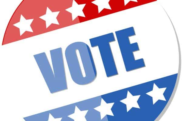 Vote sticker with red, white, and blue stars for early voting in Riverside Township.