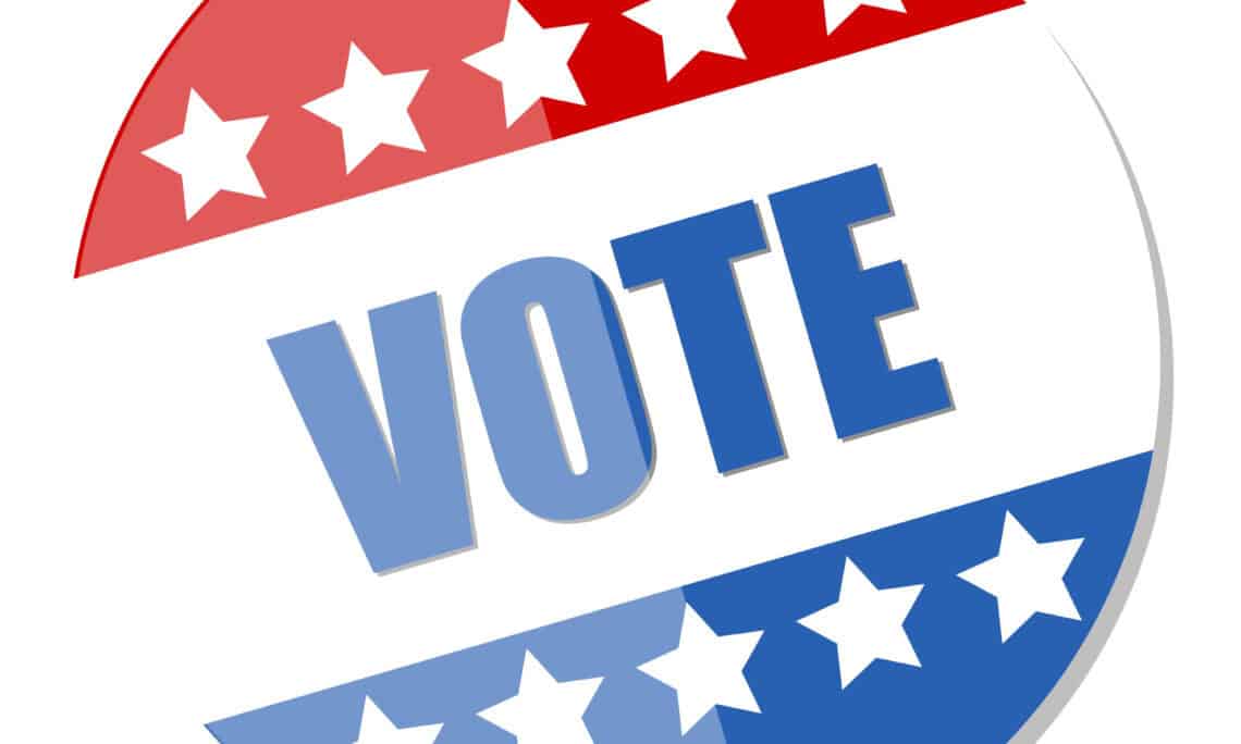 Vote sticker with red, white, and blue stars for early voting in Riverside Township.