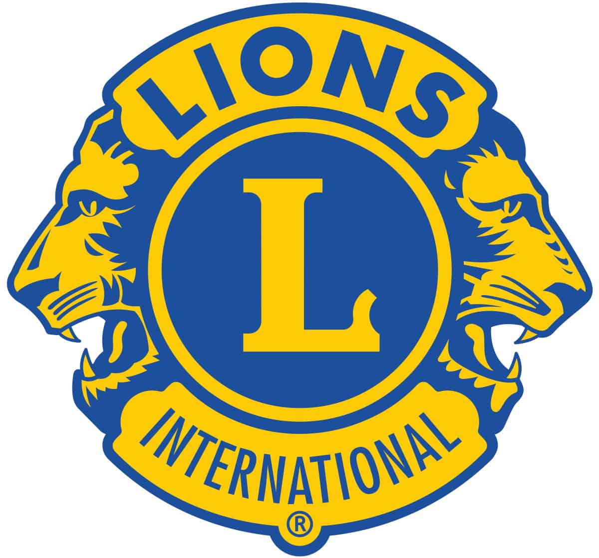 Lions Club International logo with two lions and a large 'L' in the center.