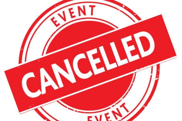 Red canceled event stamp with bold text for Riverside Township of Illinois.