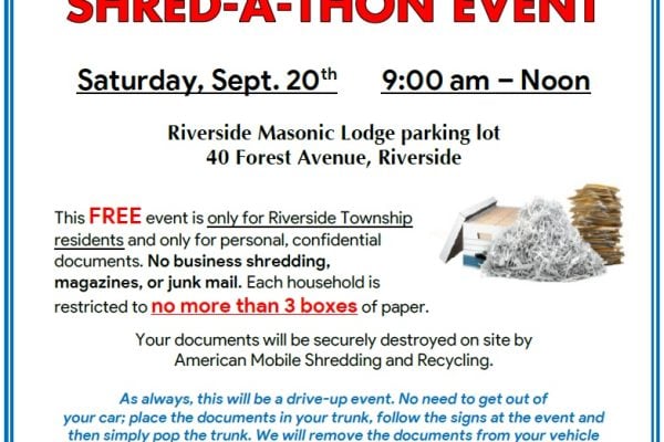 Riverside Township hosting a shred-a-thon event for document destruction.