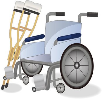 Wheelchair with crutches, mobility aid for disabled individuals.