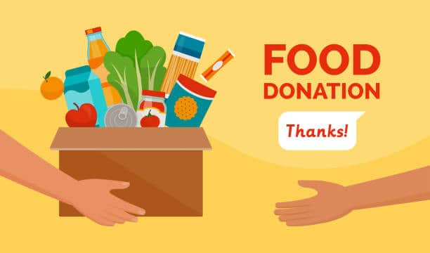 Food donation box with various groceries for community support.